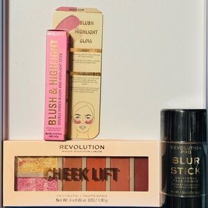 Set of Revolution Face Palette, Blush & Highlight Stick and Blur Stick Primer
